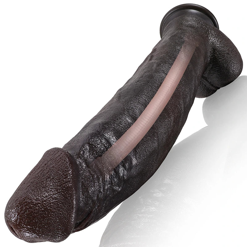 12 Zoll Penis Silikon Butt Plug - Realistischer schwarzer Dildo Kleines Hoden-Prostata-Massagegerät