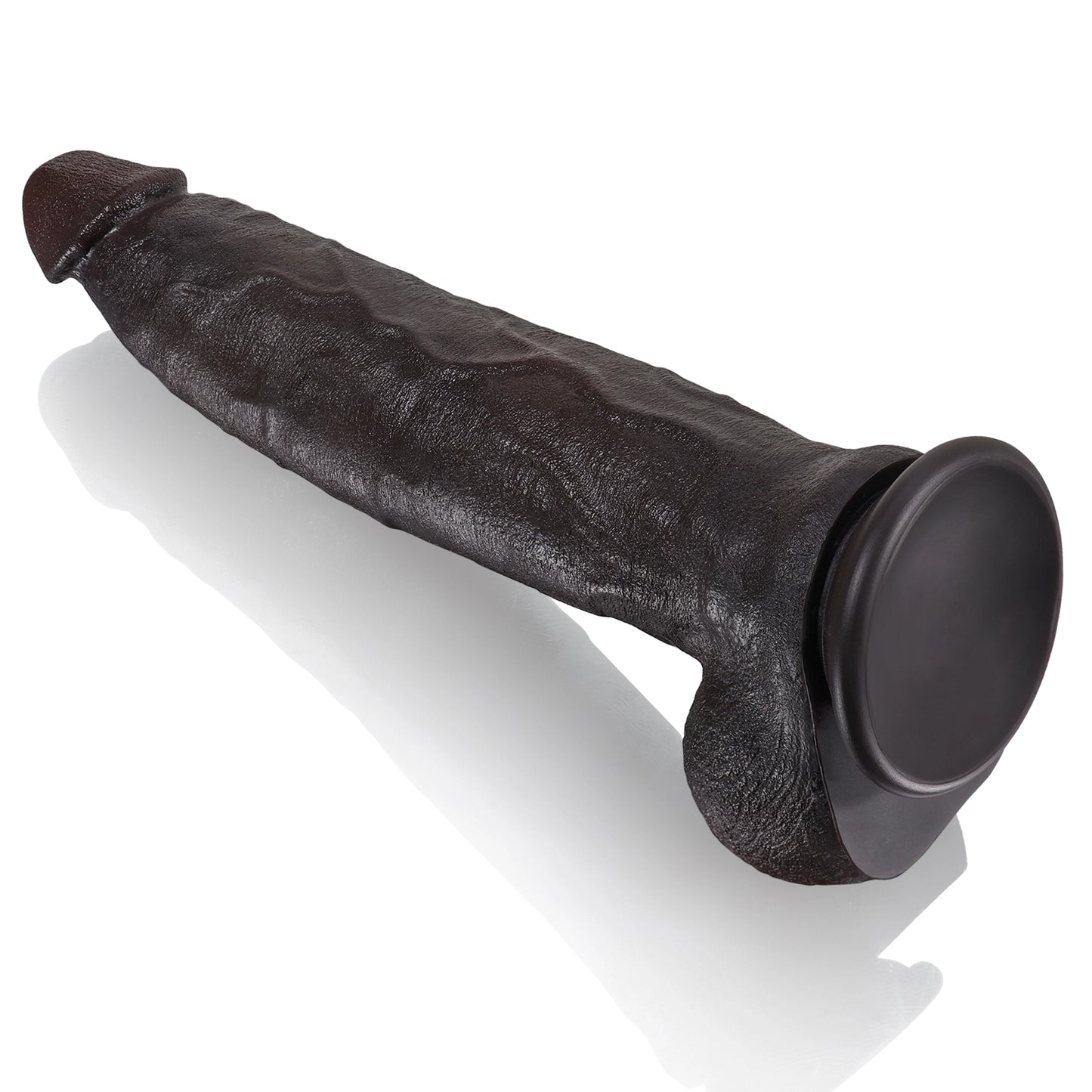 12 Zoll Penis Silikon Butt Plug - Realistischer schwarzer Dildo Kleines Hoden-Prostata-Massagegerät