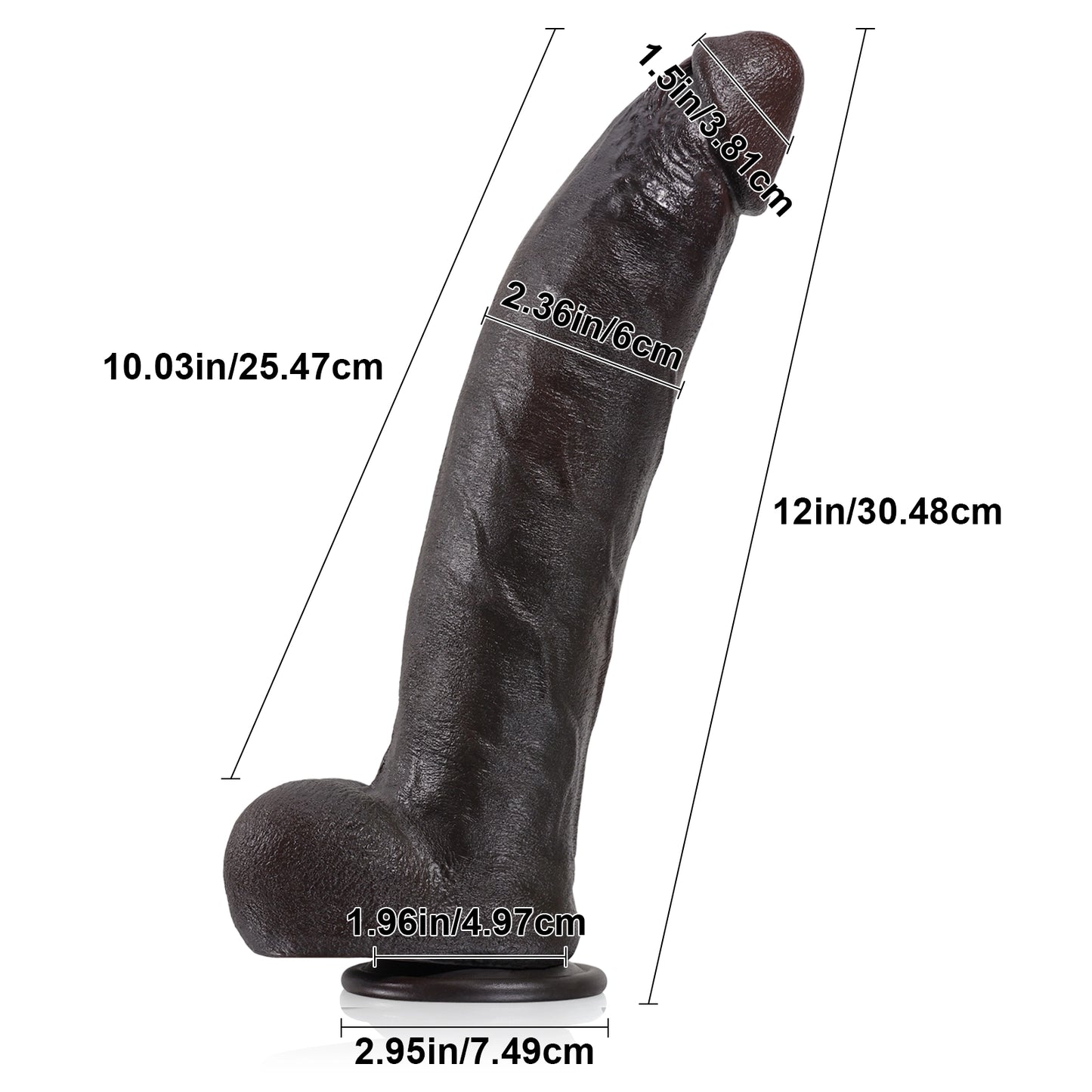 12 Zoll Penis Silikon Butt Plug - Realistischer schwarzer Dildo Kleines Hoden-Prostata-Massagegerät
