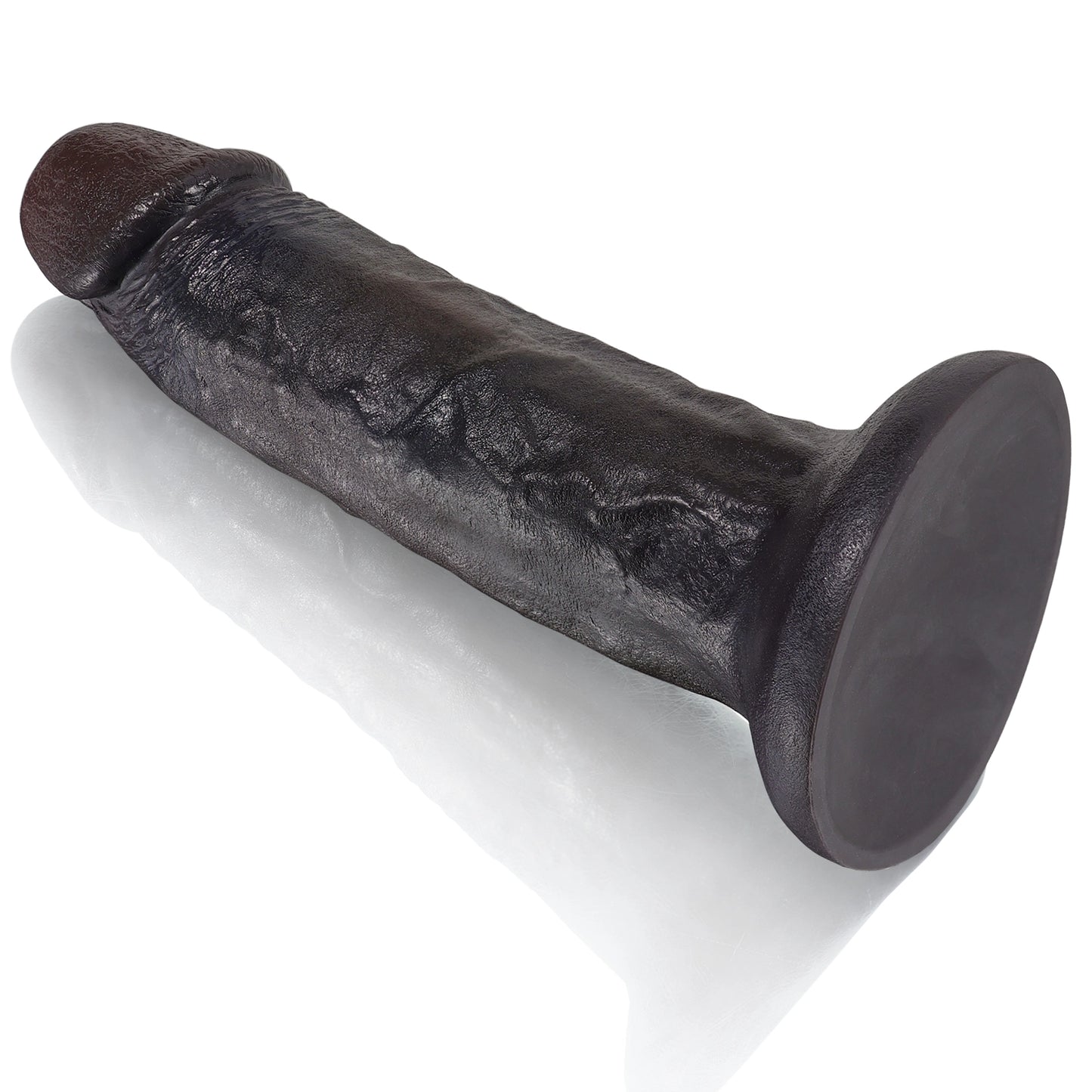 Schwarzer Dildo-Buttplug mit Saugnapf – echter Schwanz, nackte Haut, BBC-Frauen, Masturbationsfantasie