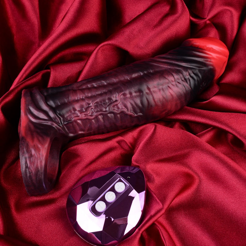 Vibrierender Penis-Extender aus purpurrotem Silikon – Fantasie-Tool für mehr Männlichkeit
