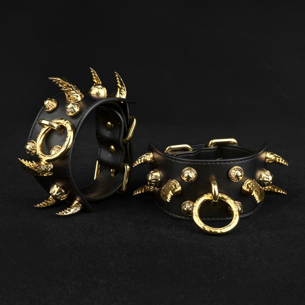 Golden Spike Leather Sexual Handcuffs – Extreme Restraints Bettie Bondage Strap-on BDSM Toys