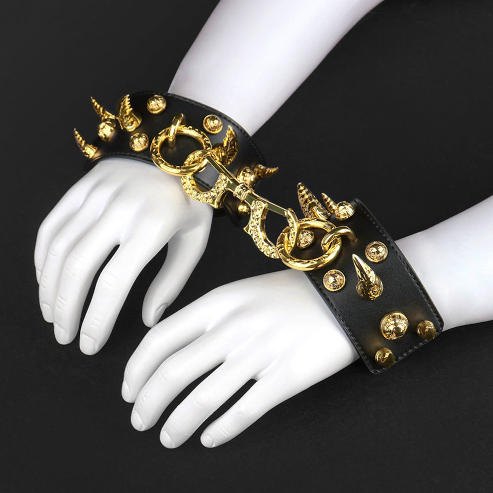 Golden Spike Leather Sexual Handcuffs – Extreme Restraints Bettie Bondage Strap-on BDSM Toys