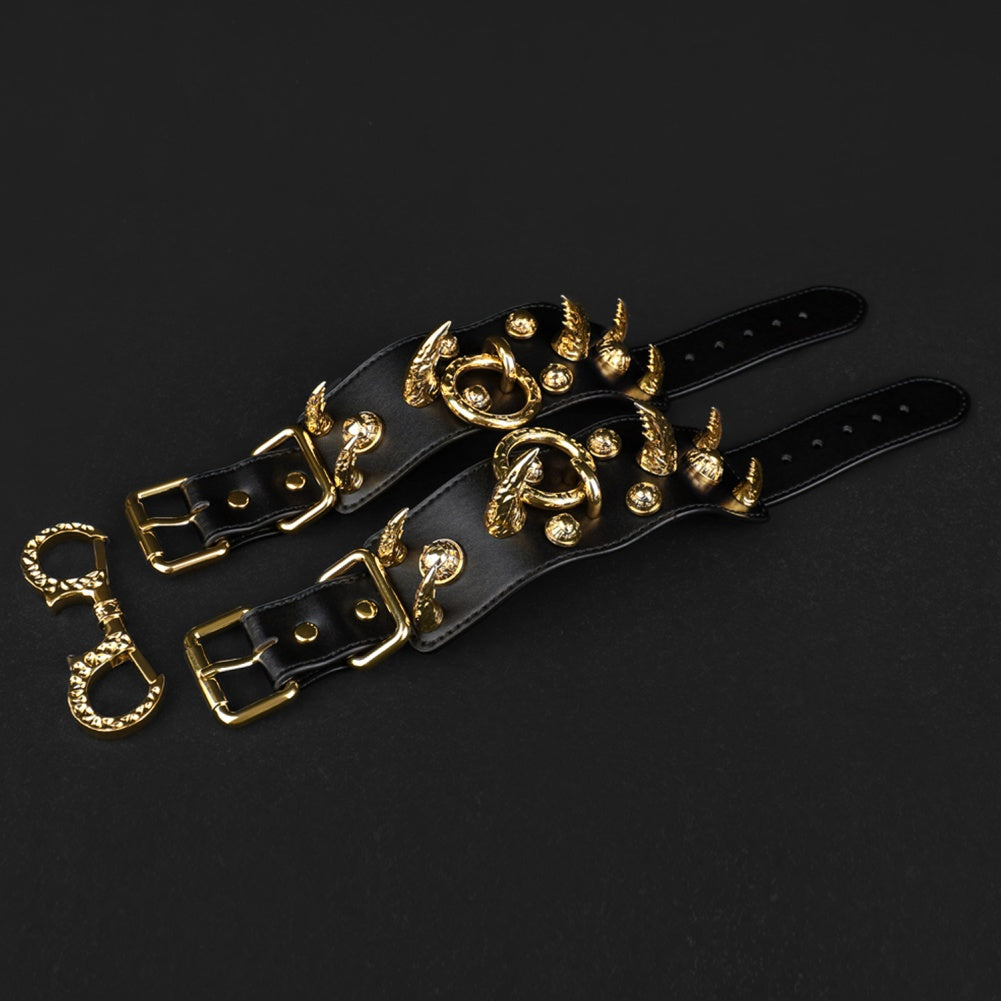 Golden Spike Leather Sexual Handcuffs – Extreme Restraints Bettie Bondage Strap-on BDSM Toys