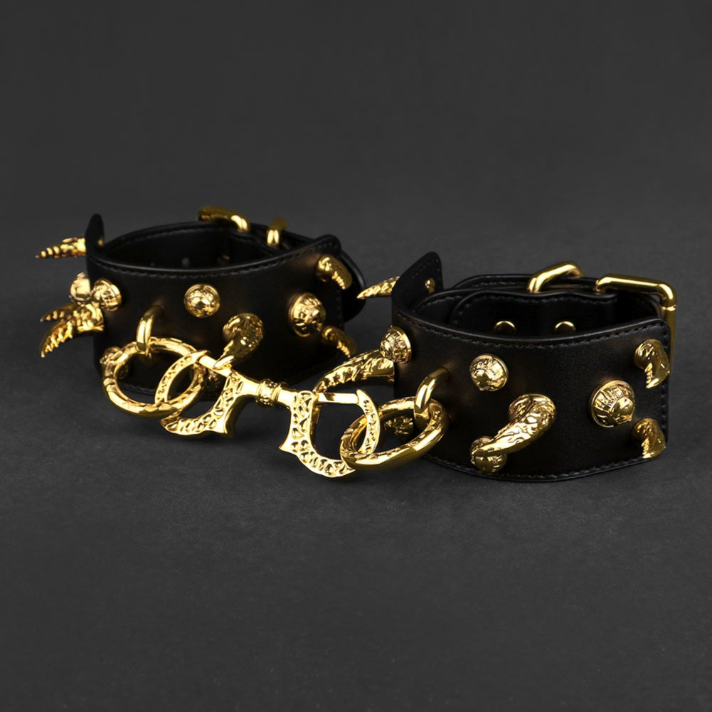 Golden Spike Leather Sexual Handcuffs – Extreme Restraints Bettie Bondage Strap-on BDSM Toys