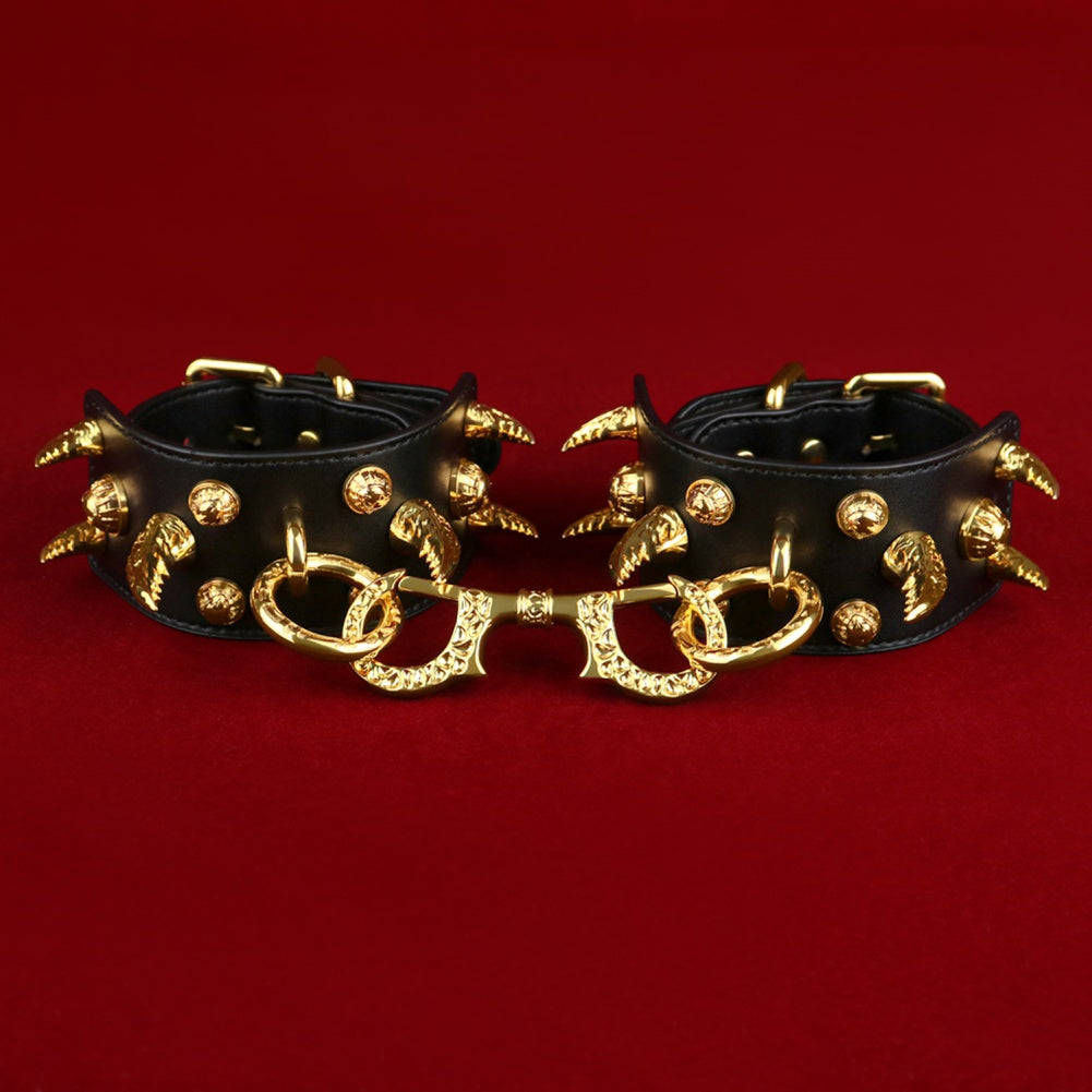 Golden Spike Leather Sexual Handcuffs – Extreme Restraints Bettie Bondage Strap-on BDSM Toys