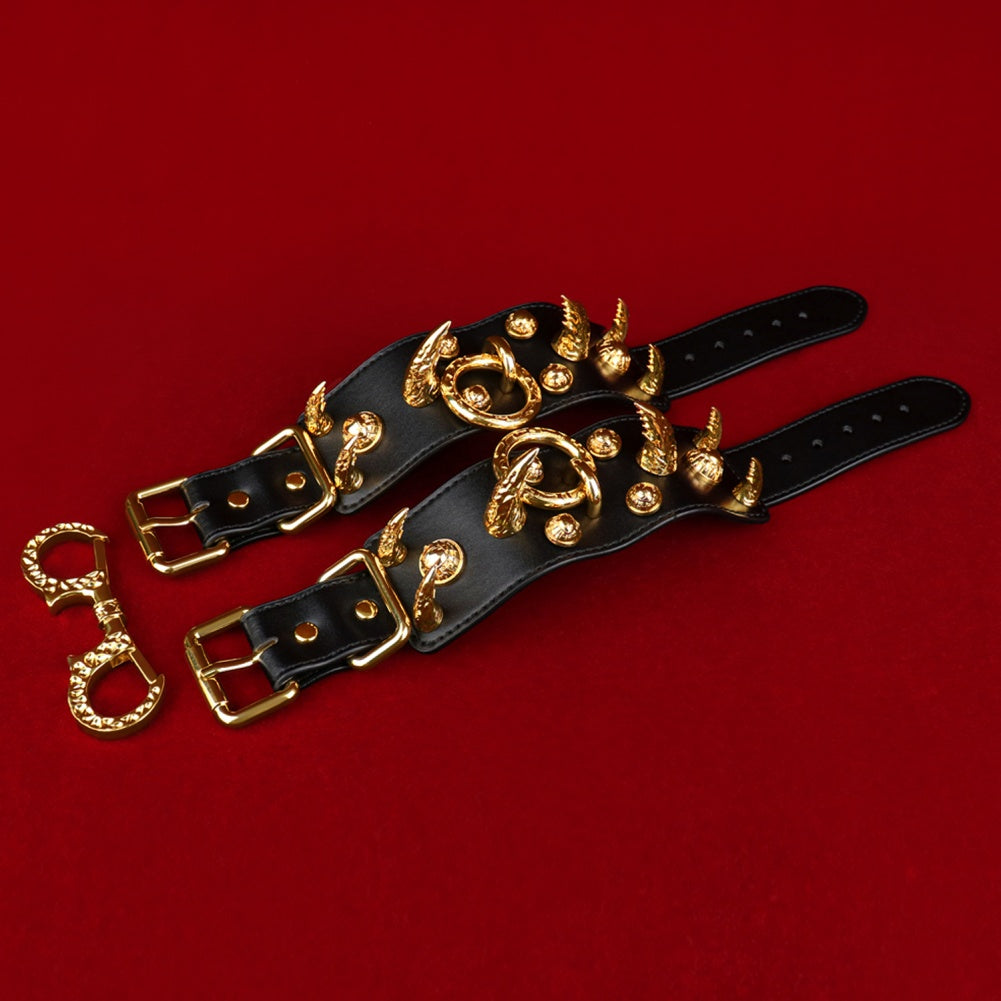 Golden Spike Leather Sexual Handcuffs – Extreme Restraints Bettie Bondage Strap-on BDSM Toys