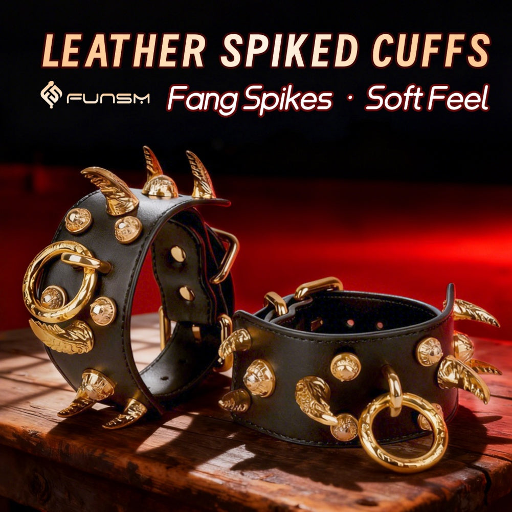 Golden Spike Leather Sexual Handcuffs – Extreme Restraints Bettie Bondage Strap-on BDSM Toys