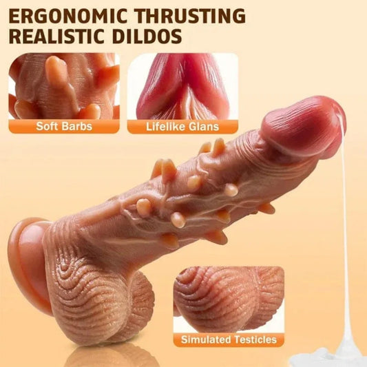 Spiked Realistic Vibrating Dildo Butt Plug - Flesh Silicone Knots Textured Women Masturbator