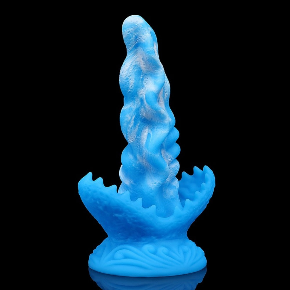 Blue Silicone Fantasy Suction Cup Dildo-Hands-Free Alien Tongue Design for Orgasmic Massage & Female Masturbation