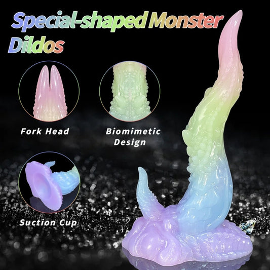 Bunter Tentakel-Fantasie-Monsterdildo aus Silikon mit Saugnapf – Einführbarer Buttplug zur Masturbation
