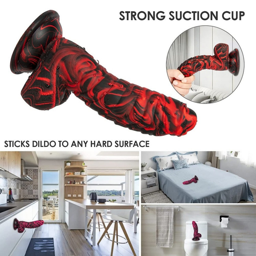 Gode Noir Dragon de Sang | Jouet Monstre en Silicone Platine avec Ventouse Scrotale – Domlust