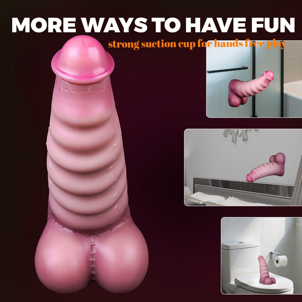 Gode Géant Rose Fantaisie avec Ventouse – Gode Monstre Nervuré en Spirale pour Femmes T/M/G | Domlust