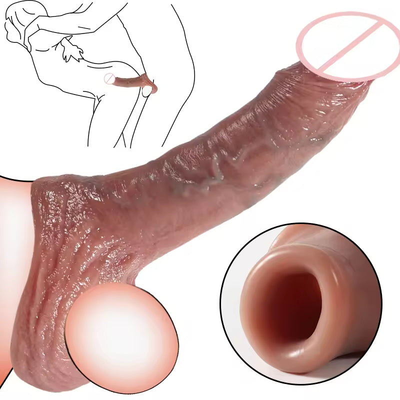 Realistische Penishülle für Männer, Sexspielzeug – lebensechtes Penis-Extender-Trainer-Spiel aus Silikon für Paare