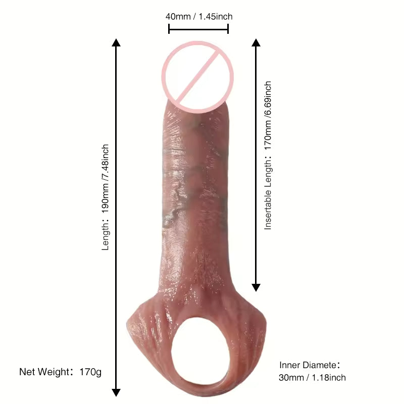 Realistische Penishülle für Männer, Sexspielzeug – lebensechtes Penis-Extender-Trainer-Spiel aus Silikon für Paare