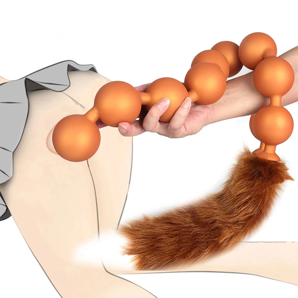 Lange Analkugeln, Silikon-Schwanz-Buttplug – Große Analerweiterung, leuchtendes Anal-Sexspielzeug