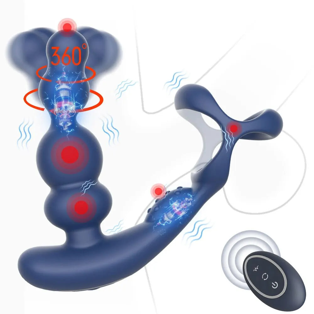 Jouets anaux masculins-rotation à 360 ° masseur de prostate anneau pénien jouets sexuels à distance pour hommes