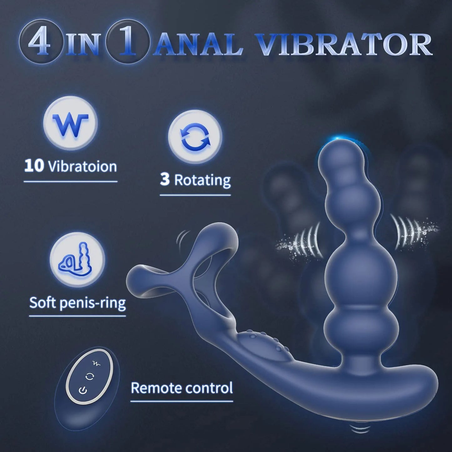 Jouets anaux masculins-rotation à 360 ° masseur de prostate anneau pénien jouets sexuels à distance pour hommes
