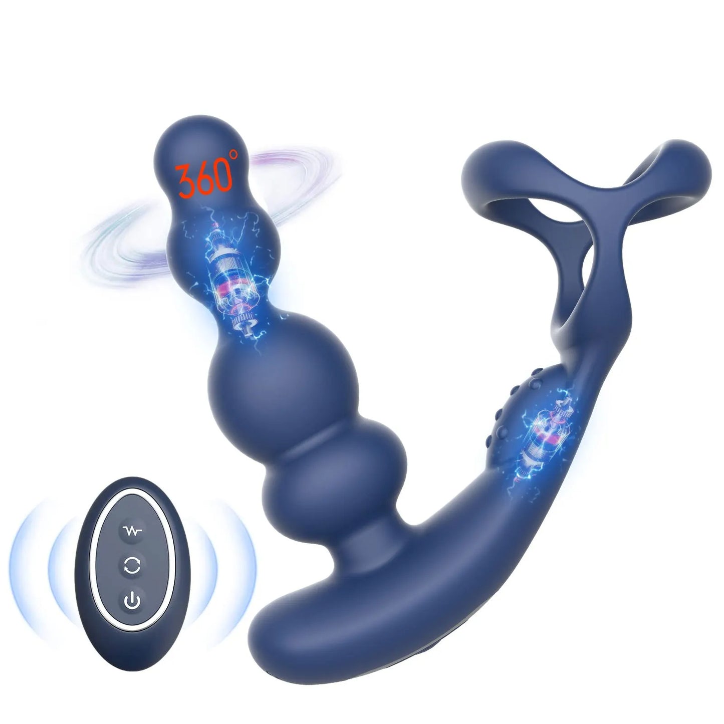 Jouets anaux masculins-rotation à 360 ° masseur de prostate anneau pénien jouets sexuels à distance pour hommes