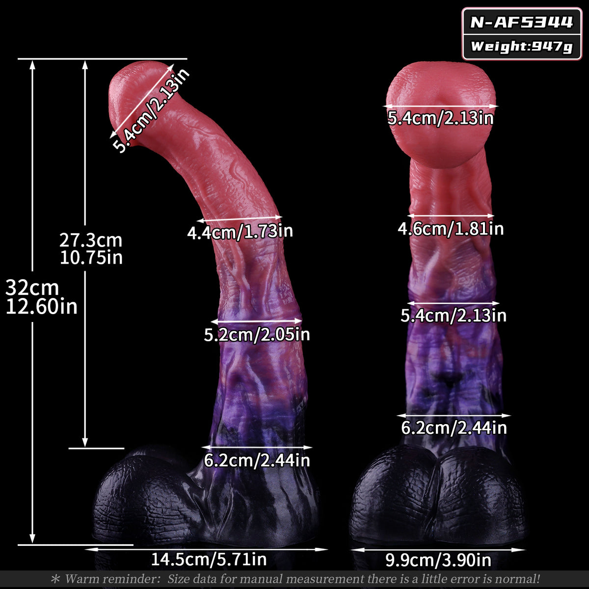 Obsidian Flame Flared Head Dual-Pour Platinum Silicone Horse Dildo with Hands-Free Vacuum Mount