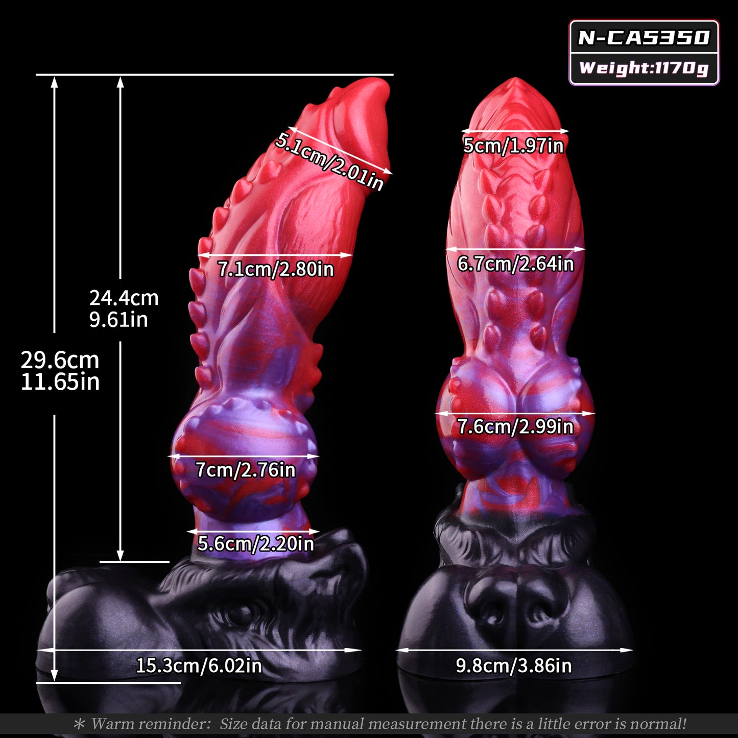 Crimson Beast — Fantasy Dog Dildo in Platinum Silicone, Red-Purple Marble, Barbed Shaft, Knot & Suction Base