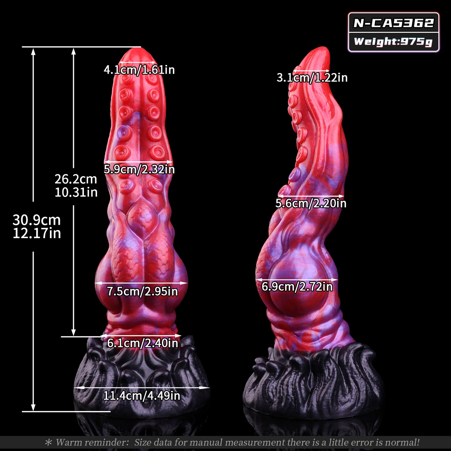 Abyssal Coil — Octopus Tentacle Fantasy Dildo in Platinum Silicone, Crimson-Violet Marble, Sucker Array, Multi-Lobe Shaft, Knot & Tentacle-Crown Suction Base