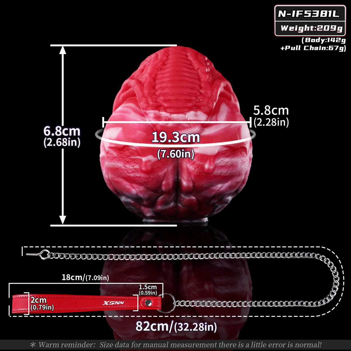 Plug anal et vaginal œuf monstrueux infernal en silicone avec chaîne-laisse robuste (tailles M/L)