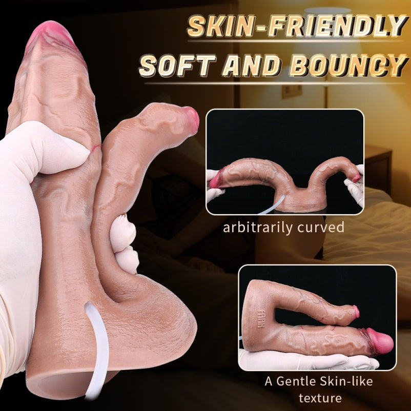 Lebensechter Dildo mit doppelter Ejakulation – Lebensgroßes, vaginal- und anal-abspritzendes Sexspielzeug für Frauen und Lesben