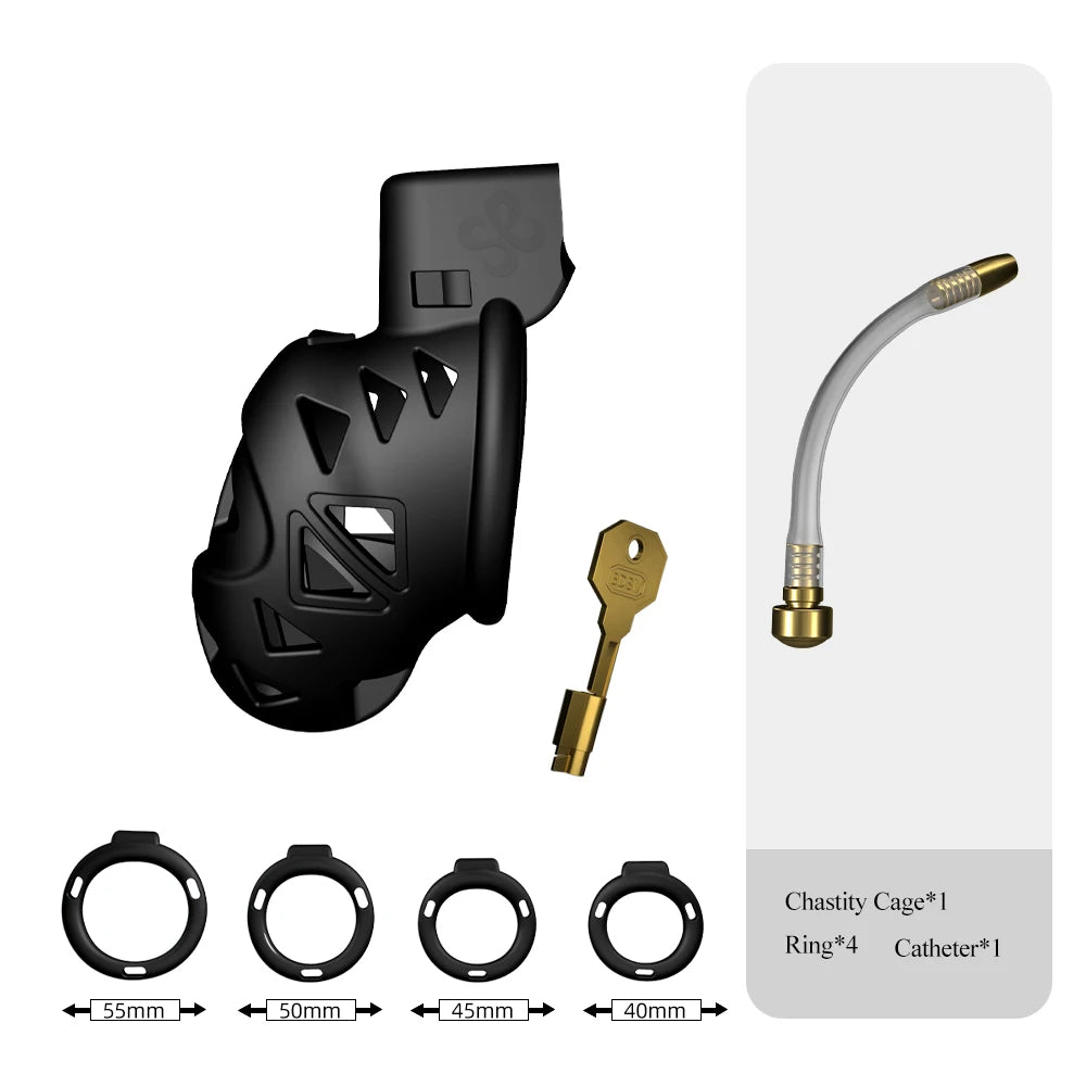 Chastity Cock Cage Restraint Set - 4 Penis Rings Dick Bondage Fetish Resin Male Sex Toys