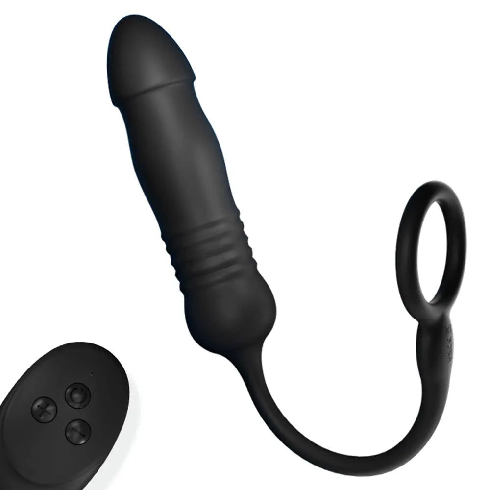Fernbedienungs-Stoßdildo-Analplug - Penisring-Trainer für verzögerte Ejakulation