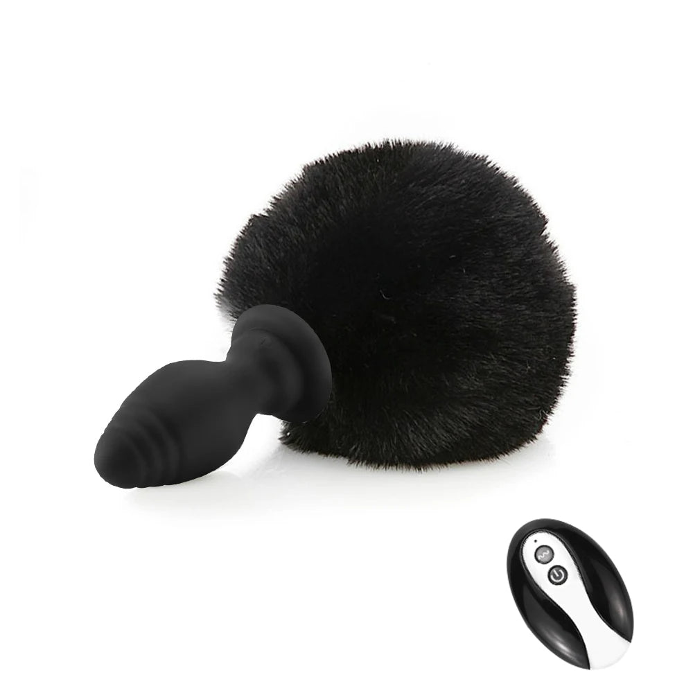Bunny Tail Butt Plug - Télécommande Fluffy Peluche Vibrant Butt Plug Erotic Girl Cosplay