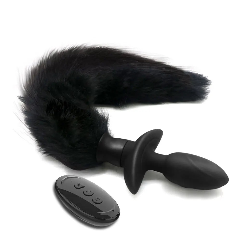 Fake Fox Tail Butt Plug - Remote Control Vibrating Anal Plug Rotating Panty Vibrator Play
