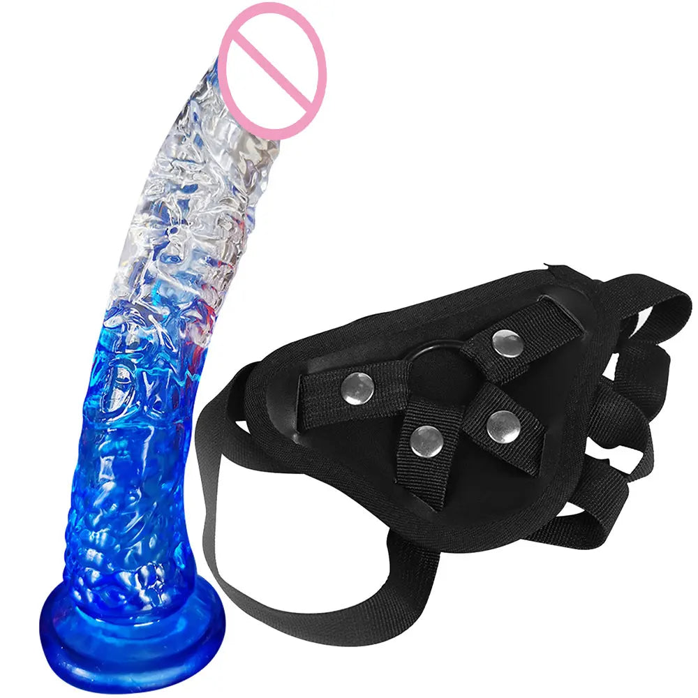 Strap On Dildo Couple Sex Toys - Harness Jelly Colorful Realistic Dildos for Lesbian