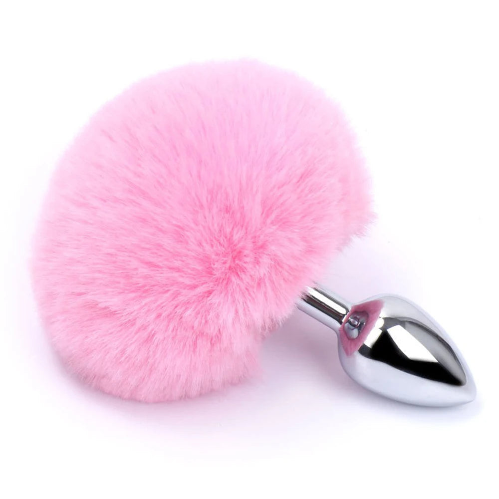 Metal Dildo Rabbit Tail Anal Plug - Small Stainless Steel Butt Plug Anal Toys