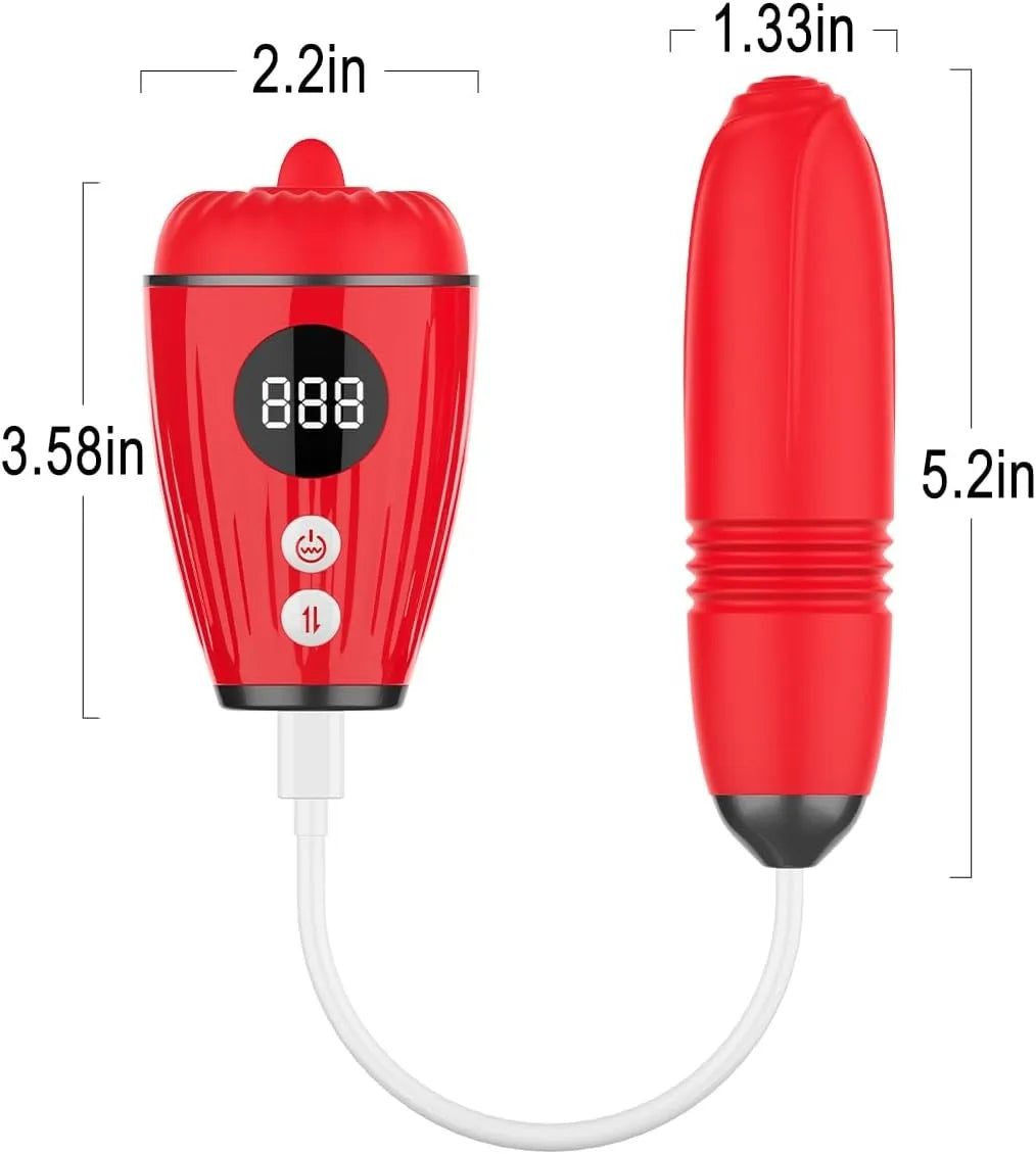 Clit Licking Stimluator Thrusting Anal Dildo Vibrator 2-in-1 Sex Toys for Women