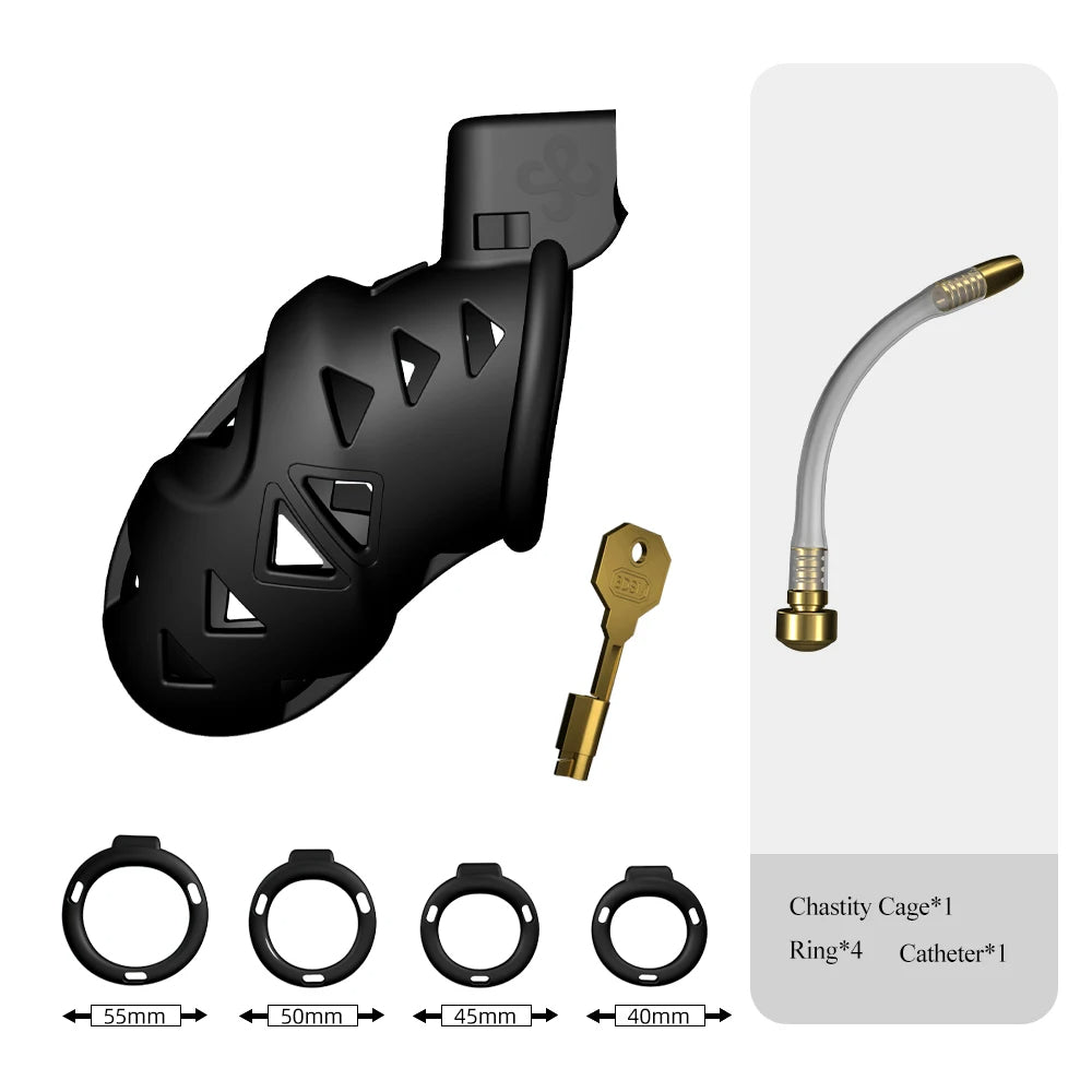 Chastity Cock Cage Restraint Set - 4 Penis Rings Dick Bondage Fetish Resin Male Sex Toys