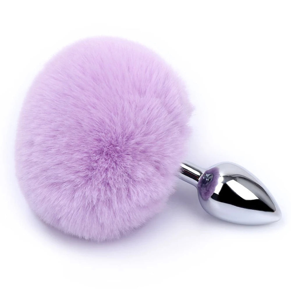 Metal Dildo Rabbit Tail Anal Plug - Small Stainless Steel Butt Plug Anal Toys
