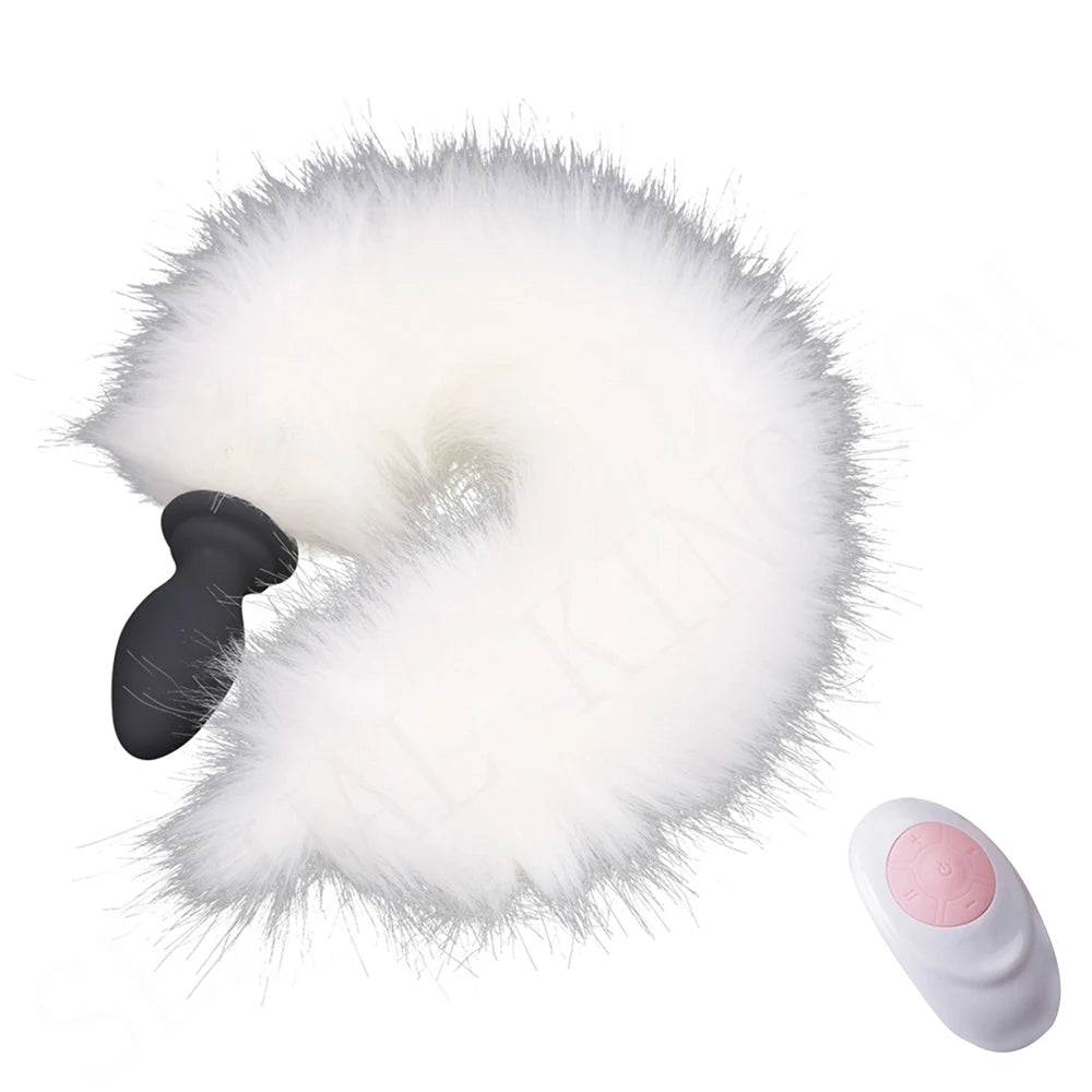 Plug anal vibrant à queue de renard télécommandé - Jeux de rôle d'animaux fantastiques BDSM à fourrure