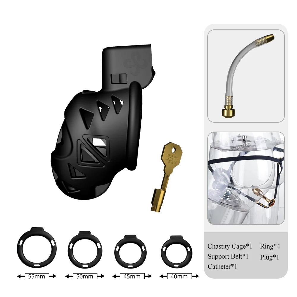 Chastity Cock Cage Restraint Set - 4 Penis Rings Dick Bondage Fetish Resin Male Sex Toys