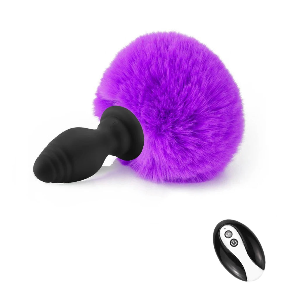 Bunny Tail Butt Plug - Télécommande Fluffy Peluche Vibrant Butt Plug Erotic Girl Cosplay