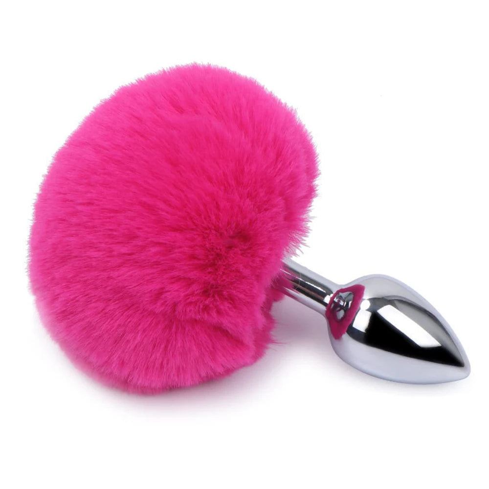 Metal Dildo Rabbit Tail Anal Plug - Small Stainless Steel Butt Plug Anal Toys