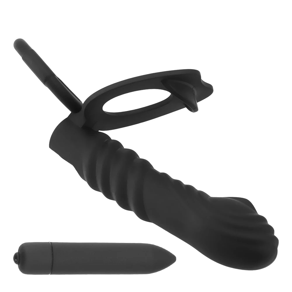 Gode vibrant à sangle - Vibromasseur Bullet Cock Ring Retarder l'éjaculation Double Stimulation