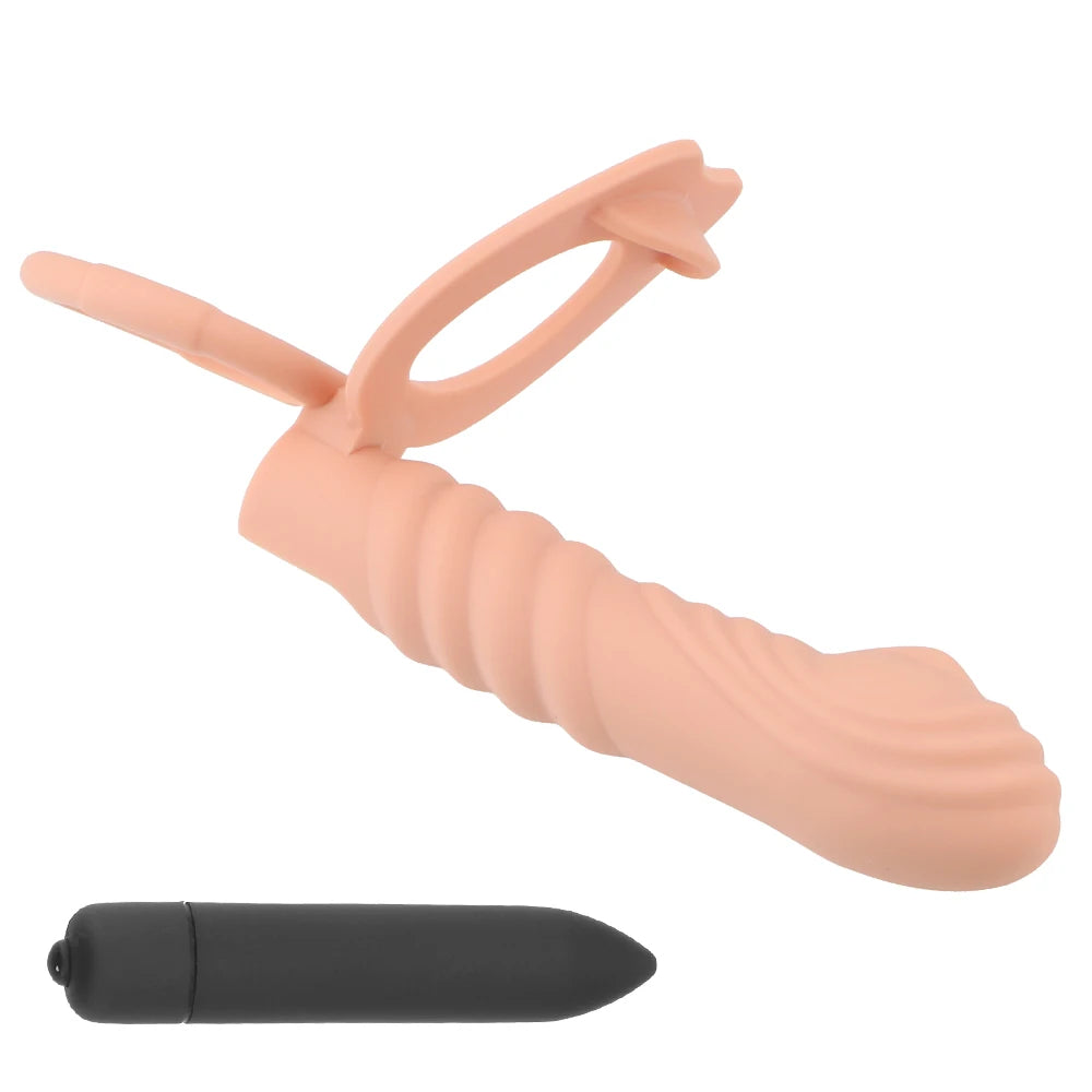 Gode vibrant à sangle - Vibromasseur Bullet Cock Ring Retarder l'éjaculation Double Stimulation