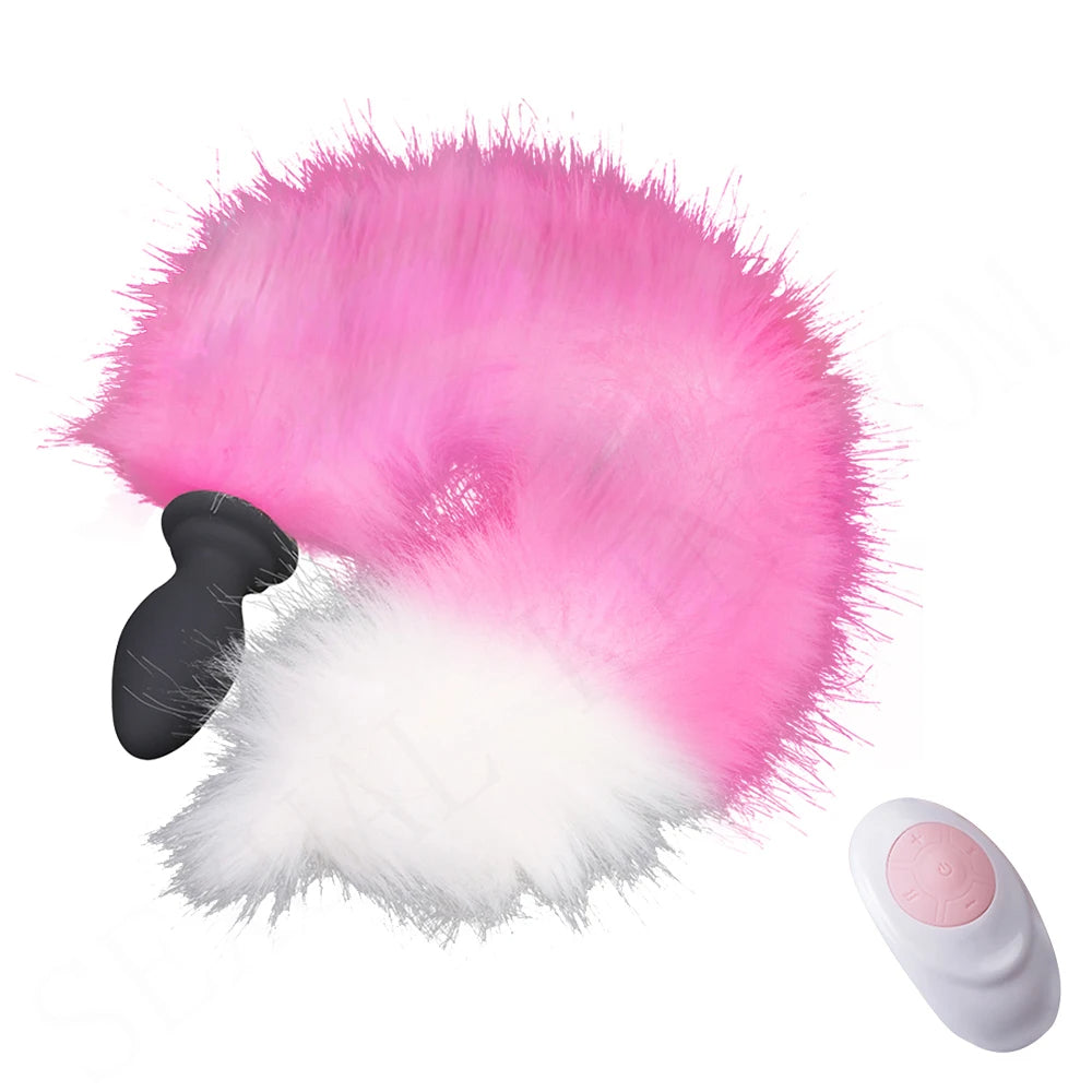 Plug anal vibrant à queue de renard télécommandé - Jeux de rôle d'animaux fantastiques BDSM à fourrure