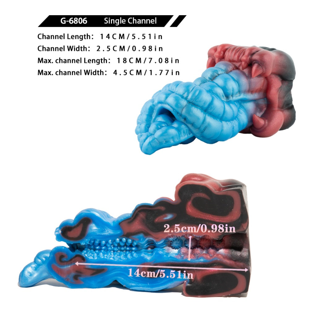 Blue Silicone Monster Leopard Tongue Fantasy Pocket Pussy -Blowjob Penis Massage Toy for Men