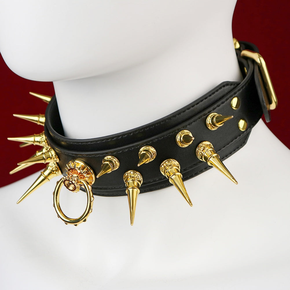 Leather Strap-on Spiked BDSM Collar - Extreme Restraints Training and Dragging Toys
