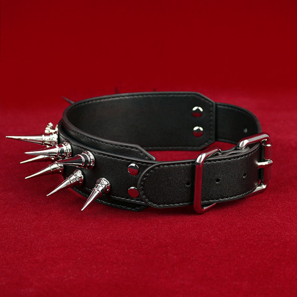 Leather Strap-on Spiked BDSM Collar - Extreme Restraints Training and Dragging Toys