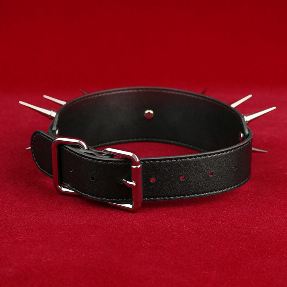Leather Strap-on Spiked BDSM Collar - Extreme Restraints Training and Dragging Toys