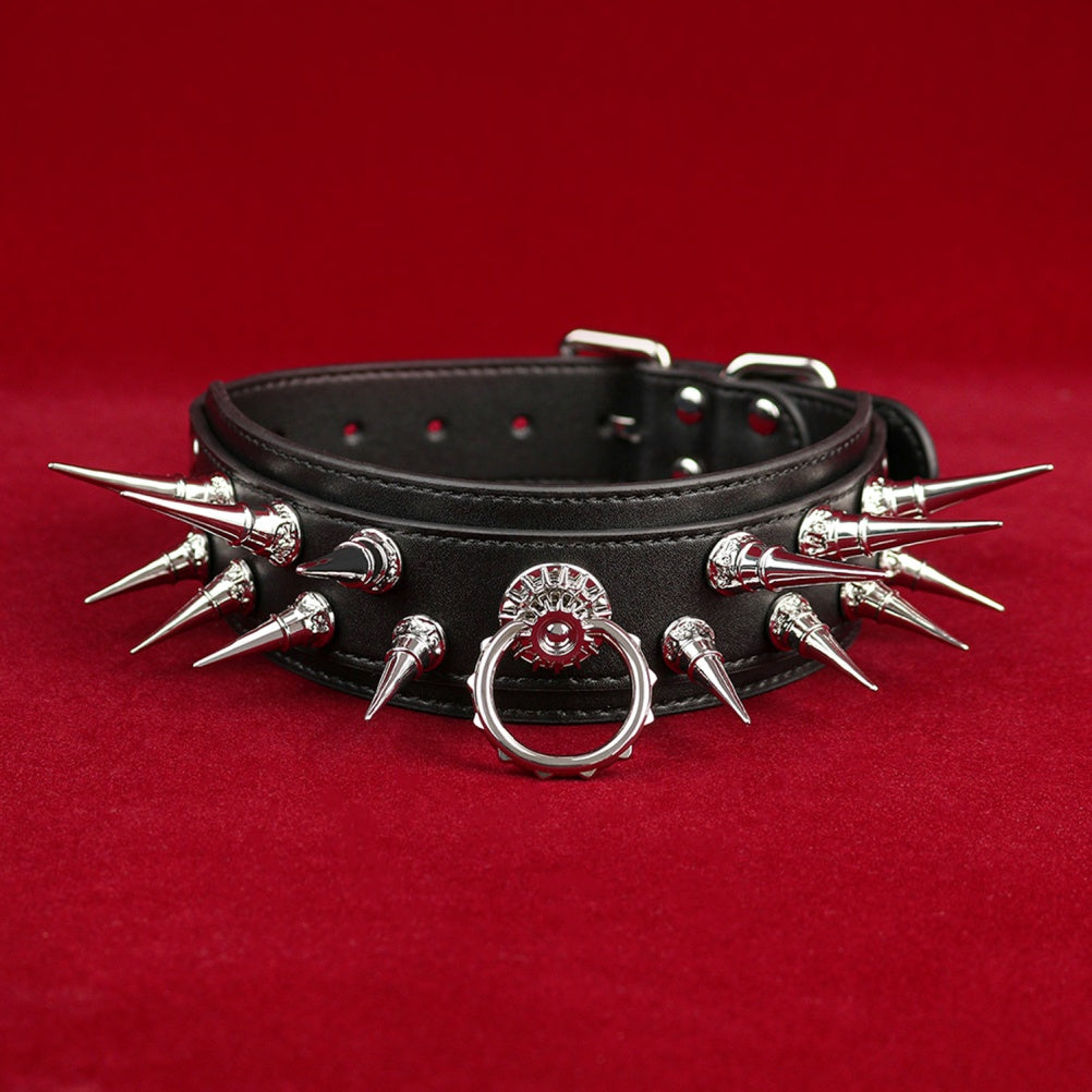 Leather Strap-on Spiked BDSM Collar - Extreme Restraints Training and Dragging Toys