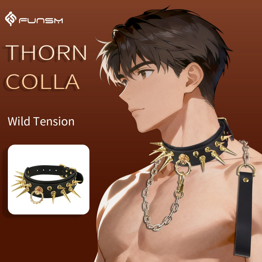 Leather Strap-on Spiked BDSM Collar - Extreme Restraints Training and Dragging Toys